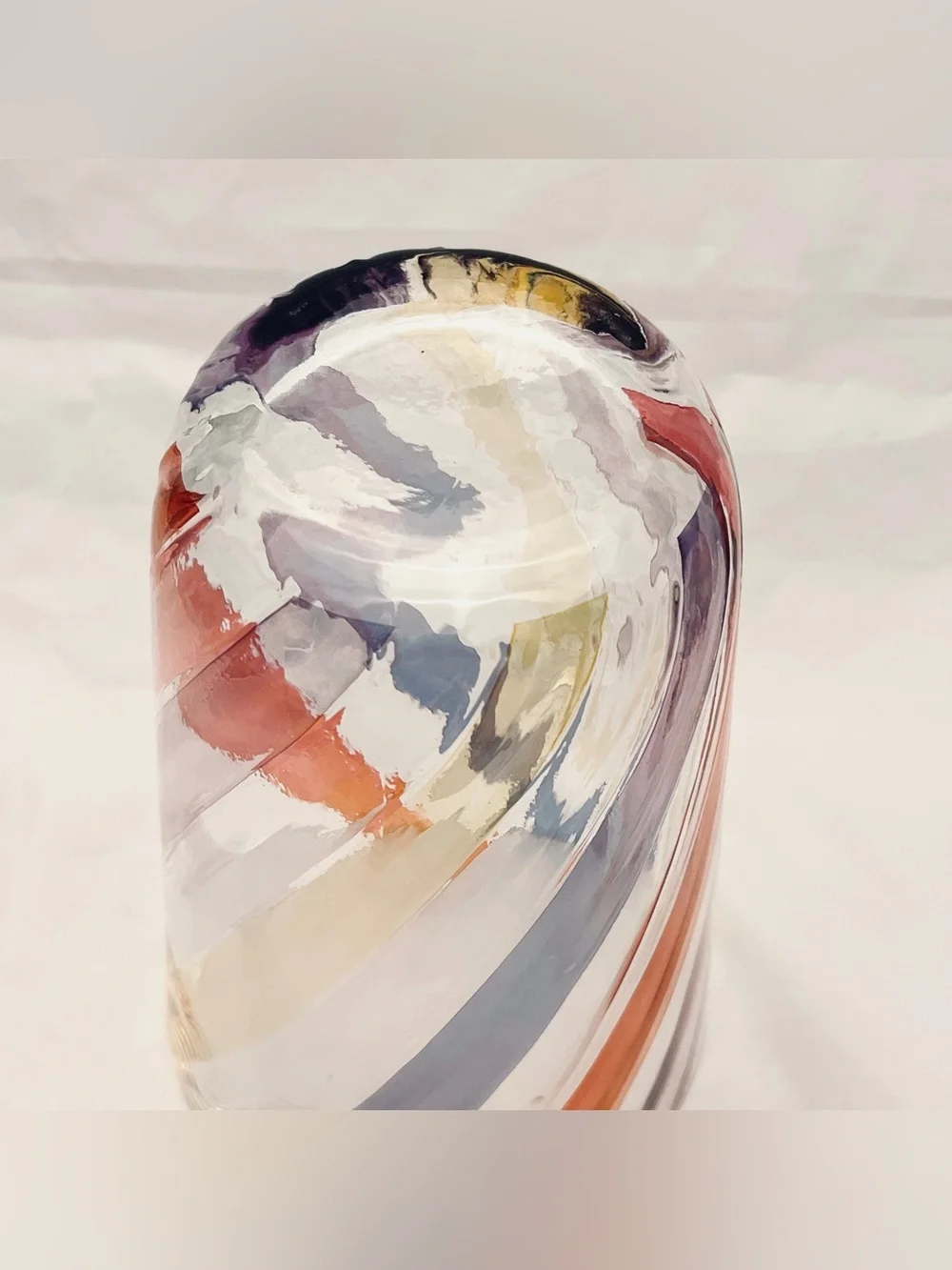 Bohemian Rainbow Swirl Art Glass Vase Czech Clear Multicolor MCM Decor